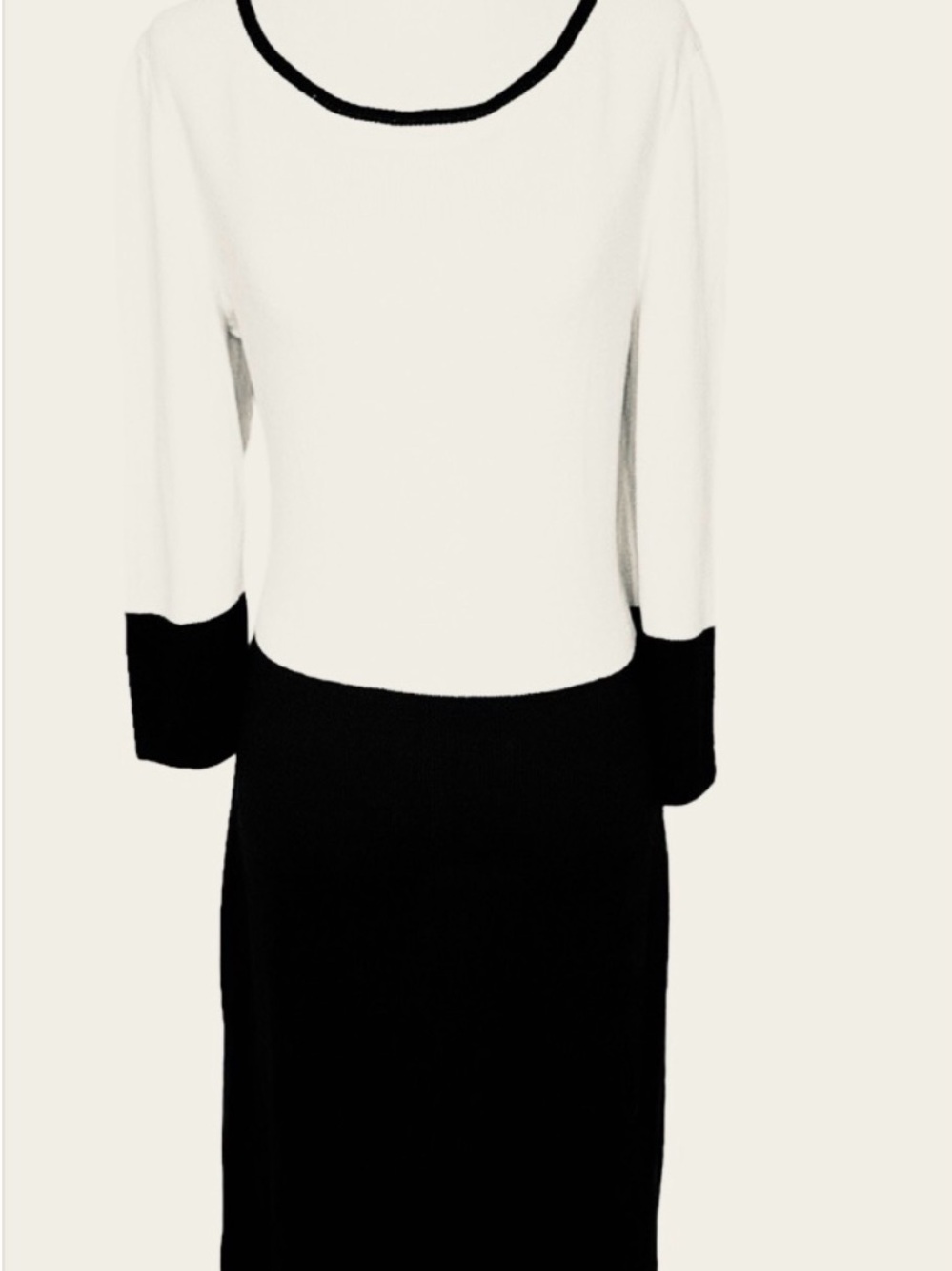 NWOT St. John Collection Deep Navy and Cream Colorblock Midi Dress. Wool Blend.